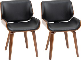 HOMCOM Set de 2 Scaune de Sufragerie Stil Vintage Îmbunătățite în Lemn și Piele Sintetică PU, Negru și Lemn | Aosom Romania