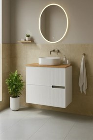 Mobilier pentru lavoar pe blat 60 cm, alb, cu riflaje, Fluminia Malta