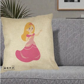 Perna Personalizata Printesa Roz cu Microfon, 40x40 cm, Crem, Husa Detasabila, Perna Inclusa, BEKZ®