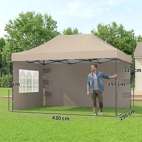 Outsunny Pavilion 3x4,3m, Acoperiș UPF50+, Pereți, Geantă cu Roți, Tenda Grădină, Maro Nisipiu | Aosom Romania