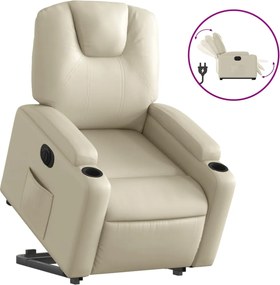 vidaXL Fotoliu rabatabil electric cu ridicare, crem, piele ecologică