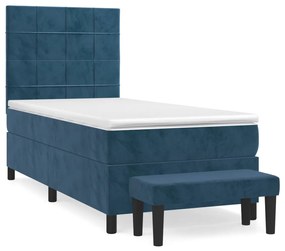 3137813 vidaXL Pat box spring cu saltea, albastru închis, 80x200 cm, catifea