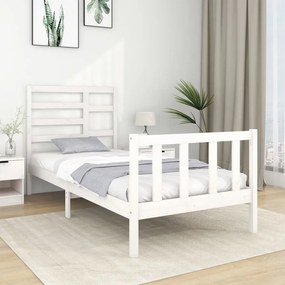 vidaXL Cadru de pat single, alb, 90x190 cm, lemn masiv