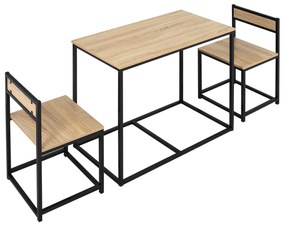 HOMCOM Set Masă și scaune pentru Sălile de mese Set de 1 Masă + 2 scaune encastrabile pentru Bucătărie - metal negru Aspect de stejar deschis | Aosom Romania