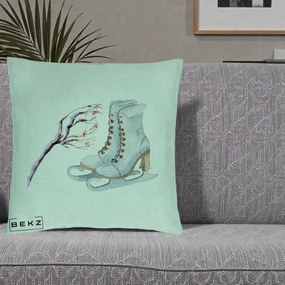 Perna Decorativa Patine cu Ramuri Inzapezite, 40x40 cm, Verde Menta, Husa Detasabila, Perna Inclusa, BEKZ®