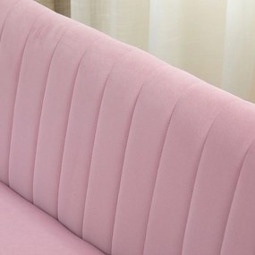 Sofa 2 locuri din stofa HOMCOM Canapea tapitata Canapea dubla Mobilier de living Canapea din lemn Material textil moale Spuma de poliester Roz 117 x 56,5 x 77 cm | Aosom Romania