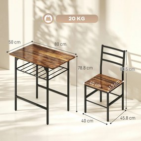 HOMCOM Set masă dining cu 2 scaune, masă pentru bucătărie cu scaune pentru 2 persoane, cadru din metal, maro | Aosom Romania