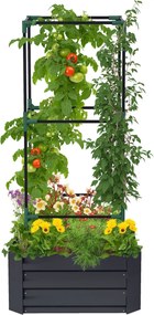 Outsunny Pat înălţat cu spalier cutie de plantare cu suport, fund deschis, rezistent la intemperii, 61 cm x 61 cm x 140 cm, Gri închis | Aosom Romania