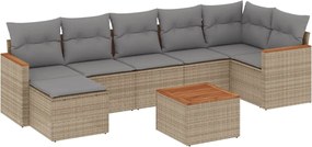 vidaXL Set canapele de grădină, 8 piese, cu perne, bej, poliratan