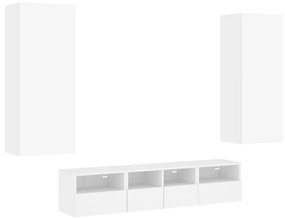 3216539 vidaXL Unități TV de perete, 5 piese, alb, lemn prelucrat