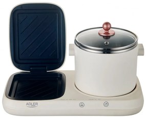 Statie pentru mic dejun Adler AD 6421 2in1 Breakfast Station, 1320W, 1L, Gratar neaderent, Timer, Crem