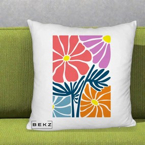Perna Decorativa Flori Grafice Roz-Orange-Albastru, 40x40 cm, Alb Pufos, Husa Detasabila, Perna Inclusa, BEKZ®
