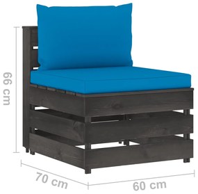 Set mobilier gradina cu perne, 10 piese, gri, lemn tratat Albastru deschis si gri, 10