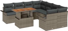 vidaXL Set de canapele pentru grădină 9 pcs Gri Rattan poli