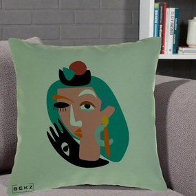 Perna Decorativa Portret Abstract Matisse Turcoaz, 40x40 cm, Verde, Husa Detasabila, Perna Inclusa, BEKZ®