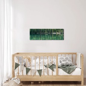 Tablou - Coniferi lângă lac (cu ceas) (90x30 cm)
