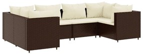 3308249 vidaXL Set mobilier de grădină cu perne, 6 piese, maro, poliratan