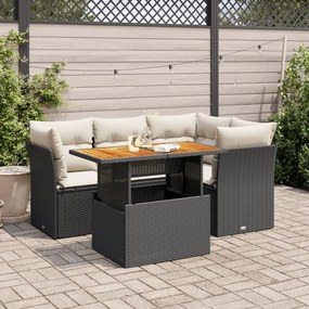 3326919 vidaXL Set mobilier de grădină cu perne, 5 piese, negru, poliratan