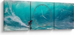 Tablou - Surfer în valuri (cu ceas) (90x30 cm)