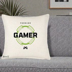 Perna Personalizata Forever Gamer, 40x40 cm, Crem Reliefat, Husa Detasabila, Perna Inclusa, BEKZ®