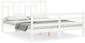 3194967 vidaXL Cadru de pat cu tăblie, alb, king size, lemn masiv