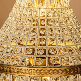 Candelabru din metal, auriu, în stil Empire, cu glob și cristale din sticlă și 8 becuri, 110 x 50 cm, „Bombay”