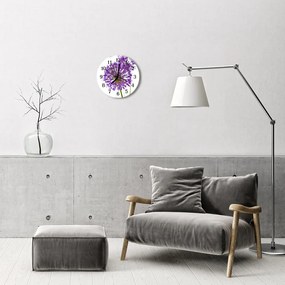 Ceas de perete din sticla rotund Flori Flori și plante violet