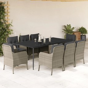 vidaXL Set mobilier grădină cu perne, 9 piese, gri deschis, poliratan