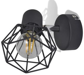 Aplice perete cadru sarma, stil industrial, negru, bec cu filament LED