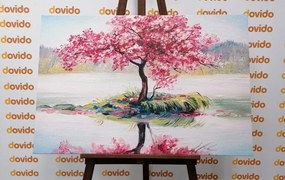 Tablou cireș oriental în design roz