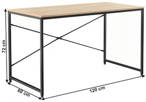 Birou, stejar / negru, 120x60 cm, MELLORA