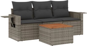 vidaXL Set canapea de grădină cu perne, 4 piese, gri, poliratan