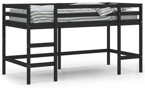 835903 vidaXL Pat etajat de copii cu scară, negru, 90x190 cm, lemn masiv pin