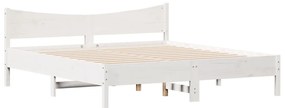 3216358 vidaXL Cadru pat cu tăblie 200x200 cm, alb, lemn masiv de pin