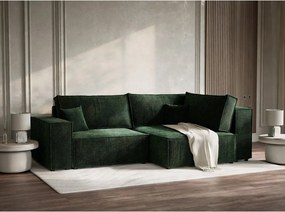 Colțar verde închis extensibil/cu spațiu de depozitare cu tapițerie din chenille (cu colț pe partea dreaptă/în formă de ”L”) Tonga – Maison de Rêve