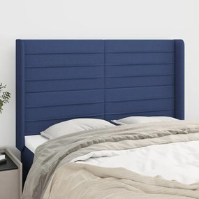 3119724 vidaXL Tăblie de pat cu aripioare, albastru, 147x16x118/128 cm, textil