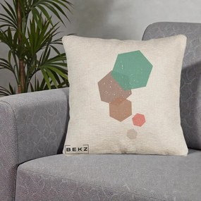 Perna Decorativa Geometric Hexagoane Pastel, 40x40 cm, Bej Canapea, Husa Detasabila, Perna Inclusa, BEKZ®