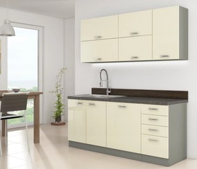 Bucătărie Kelyn 180 cm (Gri+ Crem lucios). 1018272