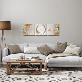 Tablou - Flori cu fluturi (cu ceas) (90x30 cm)