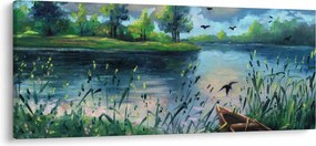 Tablou- Pictură în ulei, seară de vară lângă lac (120x50 cm)