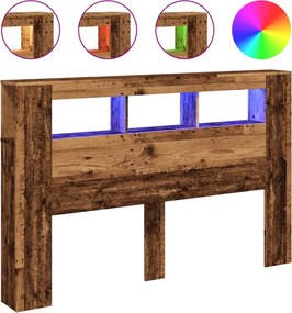 vidaXL Tăblie pat cu LED lemn vechi 160x18,5x103,5 cm lemn prelucrat