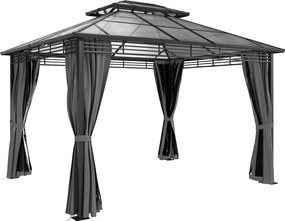 Outsunny Pavilion de grădină ca. 3,6x3m Pavilion din aluminiu cu dublu acoperiș din policarbonat de 6 mm, plasă de țânțari, 4 părți laterale, gri închis | Aosom Romania