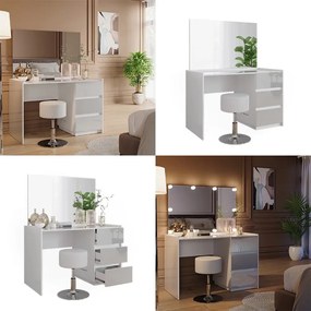 SEA805 - Set Masa toaleta, 120 cm, moderna cosmetica machiaj oglinda cu sau fără LED, masuta vanity cu sau fără Scaun - Alb Lucios