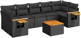 vidaXL Set mobilier de grădină cu perne, 8 piese, negru, poliratan