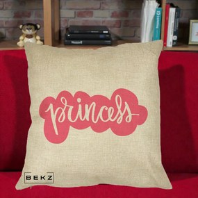 Perna Decorativa Princess Text Roz, 40x40 cm, Crem, Husa Detasabila, Perna Inclusa, BEKZ®