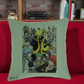 Perna Personalizata Assassination Classroom Grup Complet Anime, 40x40 cm, Verde, Husa Detasabila, Perna Inclusa, BEKZ®