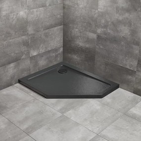 Cadita dus pentagonala Radaway Doros PT E Stone 100x90 cm acril negru stanga