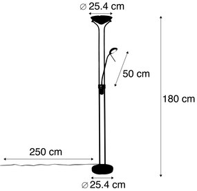 Lampă de podea modernă din alamă cu lampă de citit incluzând LED Dim to Warm - Diva