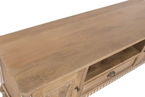 Comodă TV din lemn masiv de mango, finisaj natural maro, 2 uși, 1 sertar și nișă deschisă, 133 x 42 x 55 cm, „Classic"