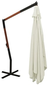 Umbrela suspendata cu stalp din lemn, alb nisipiu, 400x300 cm Alb